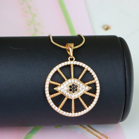 "Sparkling Rose Gold Evil Eye Round Pendant, XPPT1315 - Picture 5 of 12